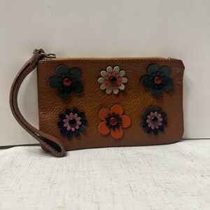 Floral Embellished Brown Wristlet